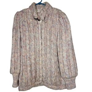 Vintage Womens Chunky Cable Knit Sweater Cardigan‎ M Heavy Full Zip Grannycore